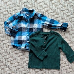 The Children's Place Blue Plaid and Green Button Down Shirts